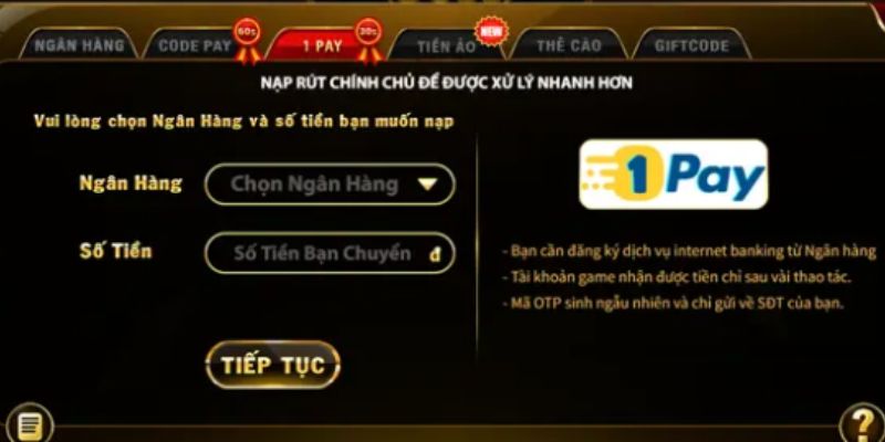 Người chơi có thể lựa chọn phương thức nạp tiền theo hướng dẫn